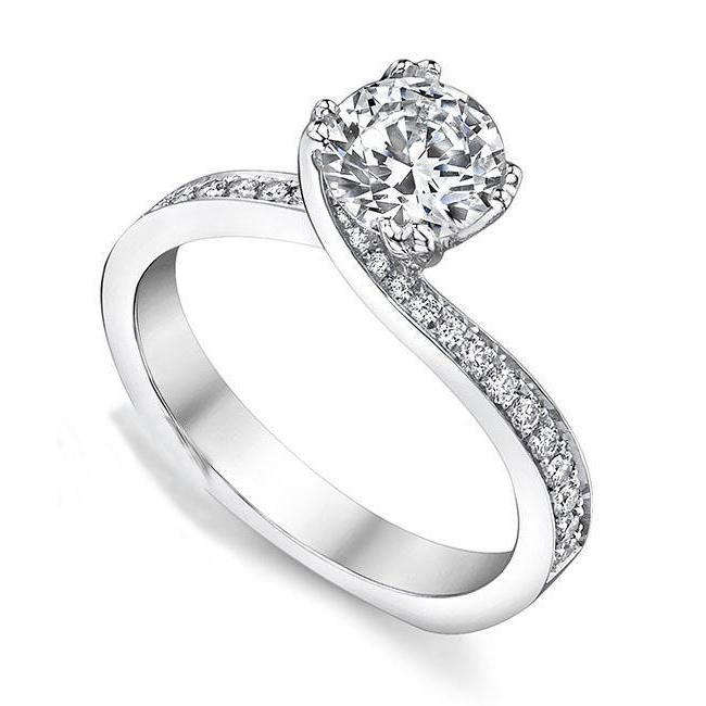 New Style Engagement White Gold Diamond Solitaire Ring with Accents
