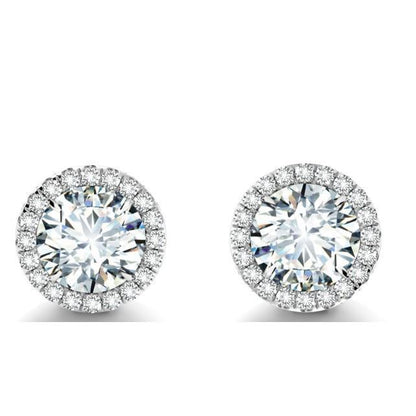 New Amazing  Round Cut Diamond Stud Halo Earring White Gold Halo Stud Earrings