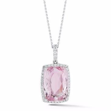 27.00 Ct. Prong Set Pink Kunzite With Diamonds Pendant White Gold Gemstone Pendant