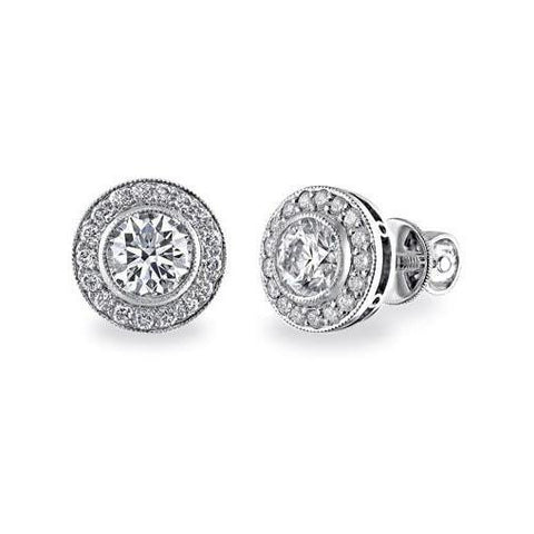  Round Cut Diamonds Pave Hao Lady Studs Earrings Gold White 