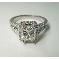 Natural  Cushion Diamond Royal Engagement Halo Ring 2.75 Carat White Gold 14K