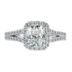 Natural  Cushion Halo Diamond Royal Engagement Ring 2.75 Carats White Gold 14K