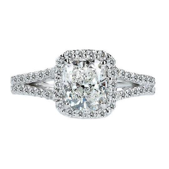 2.75 Carat Cushion Halo Diamond Royal Engagement Ring White Gold 14K Halo Ring