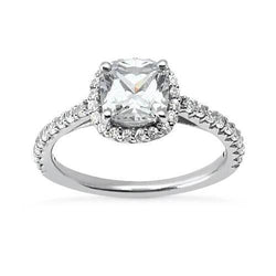 Natural  2.75 Carat Cushion Halo Diamond With Accents Ring White Gold 14K New