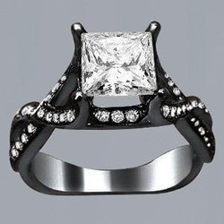 Genuine   2.75 Carats Princess & Round Diamond Fancy Ring Black Gold 14K