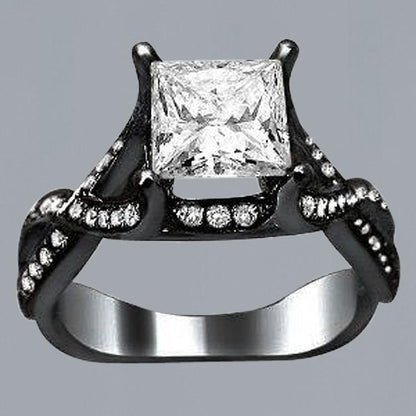  Vintage Style White Elegant Woman's Anniversary    Princess & Round Brilliant Diamonds Anniversary Fancy Ring Black Gold 14K Anniversary Ring