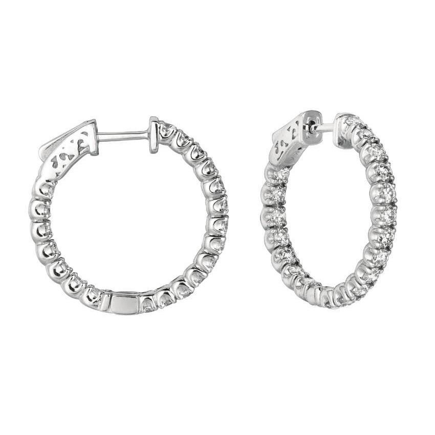2.75 Carat Round Brilliant Diamond Prong Setting Hoop Pair Earring Gold 14K Hoop Earrings