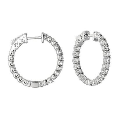 2.75 Carat Round Brilliant Diamond Prong Setting Hoop Pair Earring Gold 14K Hoop Earrings