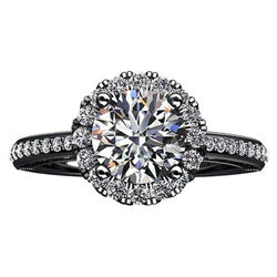 Natural  Diamond Flower Style Halo Engagement Ring 2.75 Carats Black Gold 14K