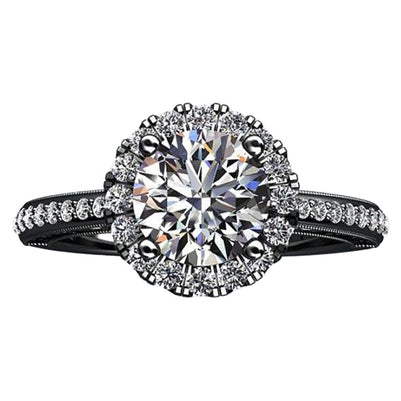 2.75 Carat Round Diamond Flower Style Halo Engagement Ring Black Gold 14K Halo Ring