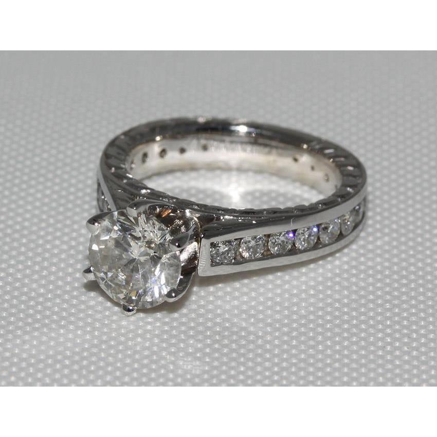 New Fancy Antique Look Vintage Style White Gold Diamond Solitaire Ring with Accents 