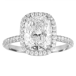 Natural  2.75 Carats Cushion Cut With Round Halo Diamond Ring White Gold 14K