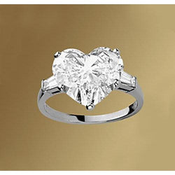 2.75 Carats Heart & Baguette Diamonds Ring 3 Stone Jewelry New