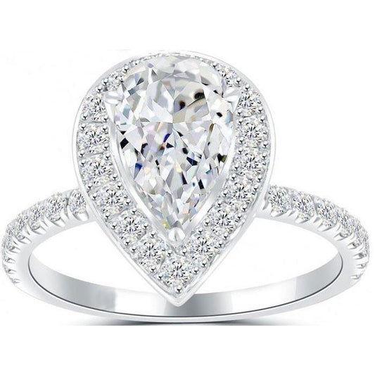 2.75 Carats Pear With Round Diamond Engagement Halo Ring White Gold 14K Halo Ring