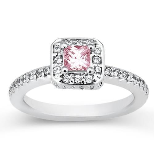  Lady’s Brilliant  Princess Pink Halo Diamond White Gold  Ring   Gemstone Ring