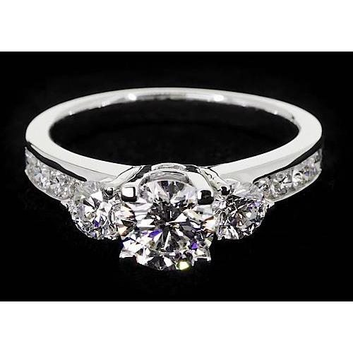 2.75 Carats Three Stone Ring Channel Set Round Diamond Three Stone Ring