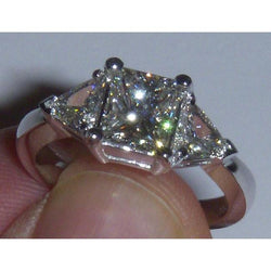 2.75 Ct. 3 Stone Princess and Trilliant Cut Diamond Engagement Ring