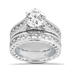 Diamond Engagement Ring With Accents Set 4.21 Carats White Gold 14K