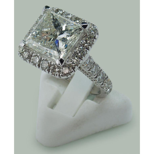  half bazel fancy Engagement White Gold Diamond  Ring with Accents