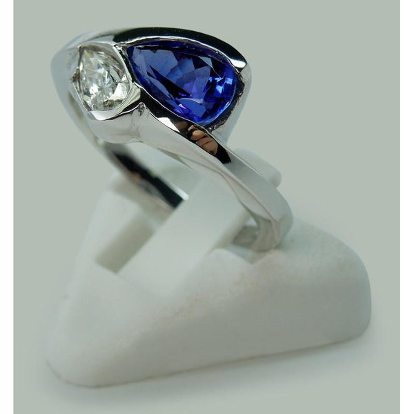 Pear Shape Infinity Tanzanite And Diamond Ring 2.50 Ct. Gold 14K Gemstone 