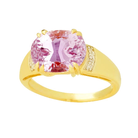 28.25 Ct Oval Cut Kunzite With Round Natural Earth Mined Diamonds Ring 14K Yellow Gold