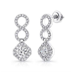 2.80 Carats Brilliant Cut Diamonds Lady Dangle Earrings 14K White