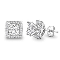 2.80 Carats Prong Set Diamonds Halo Ladies Studs Earrings Gold 14K