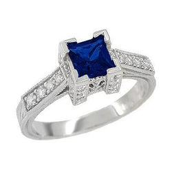 2.80 Ct Ceylon Sapphire And Diamond Ring 14K White Gold