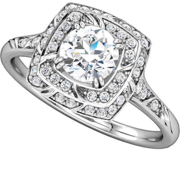 Vintage Style Round Diamond Halo Ring With Accents 1.79 Ct. Halo Ring