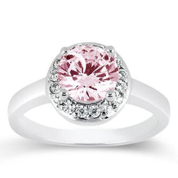 2.81 Ct Gorgeous Round Halo Pink Sapphire White Gold Gemstone Ring