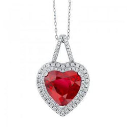 2.85 Carats Heart Cut Red Ruby With Natural Earth Mined Diamond Pendant Gold Jewelry