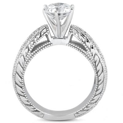 Solitaire Ring with Accents 2.01 Carat Diamonds Engagement Ring White Gold New