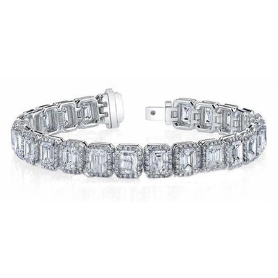 28 Carats Emerald And Round Diamond Tennis Bracelet White Gold Jewelry Tennis Bracelet