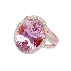 29.75 Carats Pink Kunzite And Natural Earth Mined Diamonds Ring Rose Gold 14K