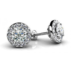 2.90 Carats Diamond Ladies Studs Halo Earrings White Gold 14K