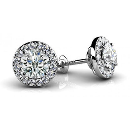 2.90 Carats Diamond Ladies Studs Halo Earrings White Gold 14K Halo Stud Earrings