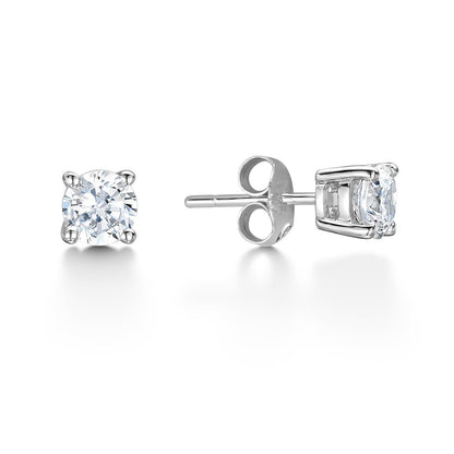  Round Cut Diamonds Fancy Princess Cut Style White Gold Diamond Stud Earrings