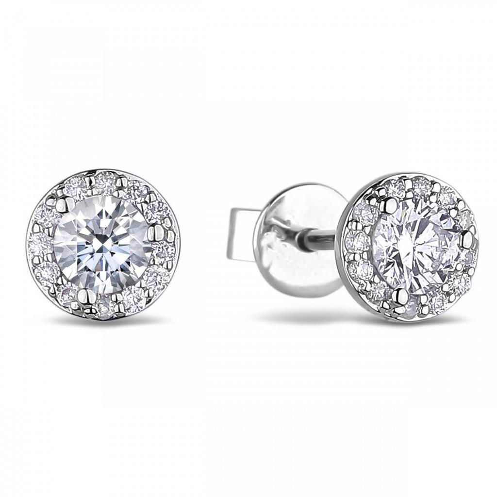 New Round Diamond Stud Halo Earring Women Fine Jewelry Halo Stud Earrings