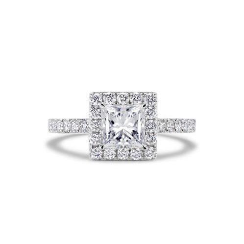 2.90 Ct Princess And Round Cut Prong Set Diamonds Halo Ring Gold Halo Ring