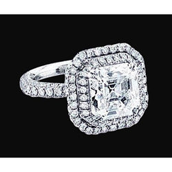 Natural  Asscher Center Diamond Royal Halo Engagement Ring 2.91 Carats