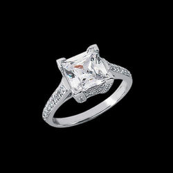 2.91 Carat Princess Diamond Ring Solitaire With Accents Pave