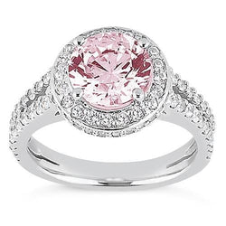 2.91 Carats Halo Pink Sapphire Solitaire With Accents Engagement Ring