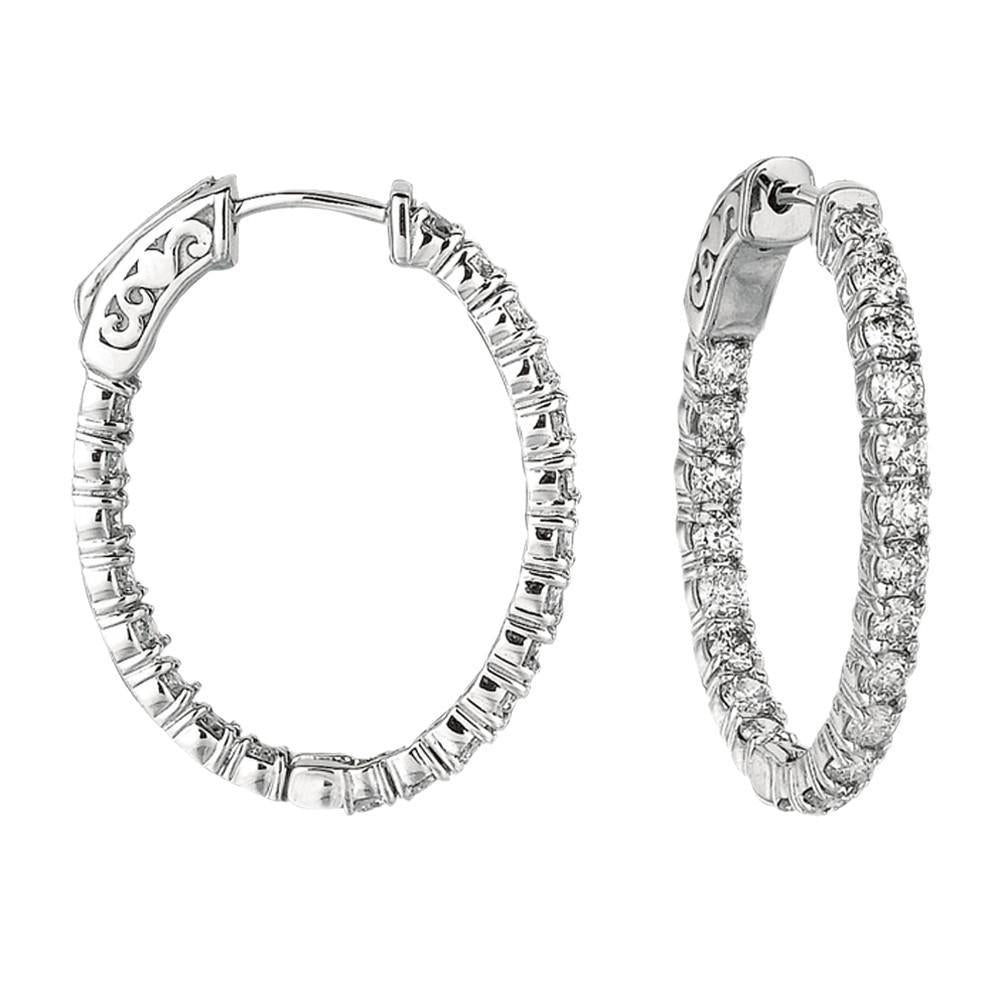 2.94 Carat Diamonds Hoop Earrings 7 Pointer Diamond Prong Setting Earring Gold Hoop Earrings