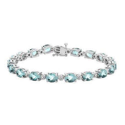 29.50 Carats Aquamarine And Natural Earth Mined Diamonds Bracelet 14K White Gold New
