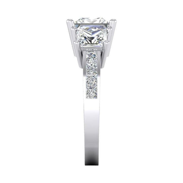 3.50 Carats Princess Cut Diamond 3 Stone  Ring New
