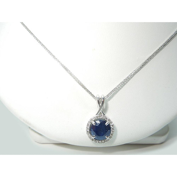 Round Sri Lanka Sapphire Diamond Women Necklace Pendant 2.20 Ct. Gemstone Pendant