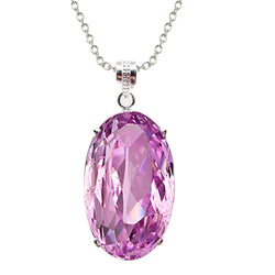 29 Ct Oval Cut Pink Kunzite Solitaire Necklace Pendant White Gold