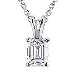 2 Carat Emerald Cut Prong Set Natural Diamond Pendant White Gold 14K