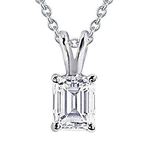 2 Carat Emerald Cut Prong Set Natural Diamond Pendant White Gold 14K