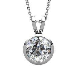 2 Carats Bezel Setting Round Cut Lab Grown Diamond Solitaire Pendant Wg 14K